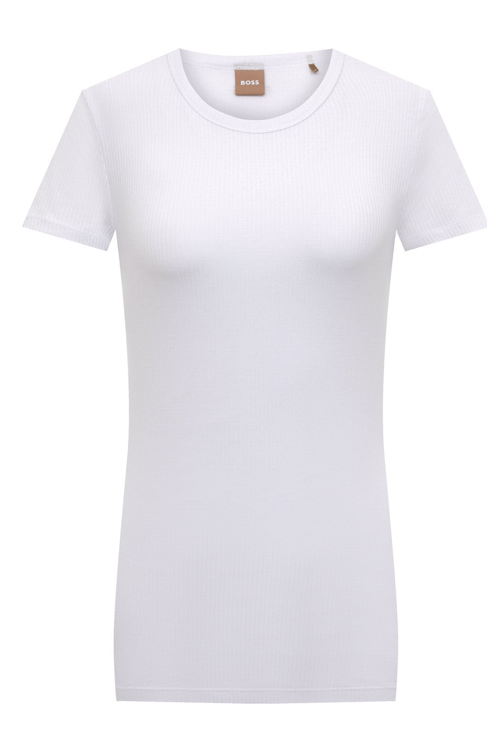 Женская футболка BOSS белого цвета, арт. 50477658 | Фото 1 (Принт: Без принта; Рукава: Короткие; Длина (для топов): Стандартные; Материал внешний: Хлопок, Лиоцелл, Растительное волокно; Женское Кросс-КТ: Футболка-одежда; Стили: Минимализм)