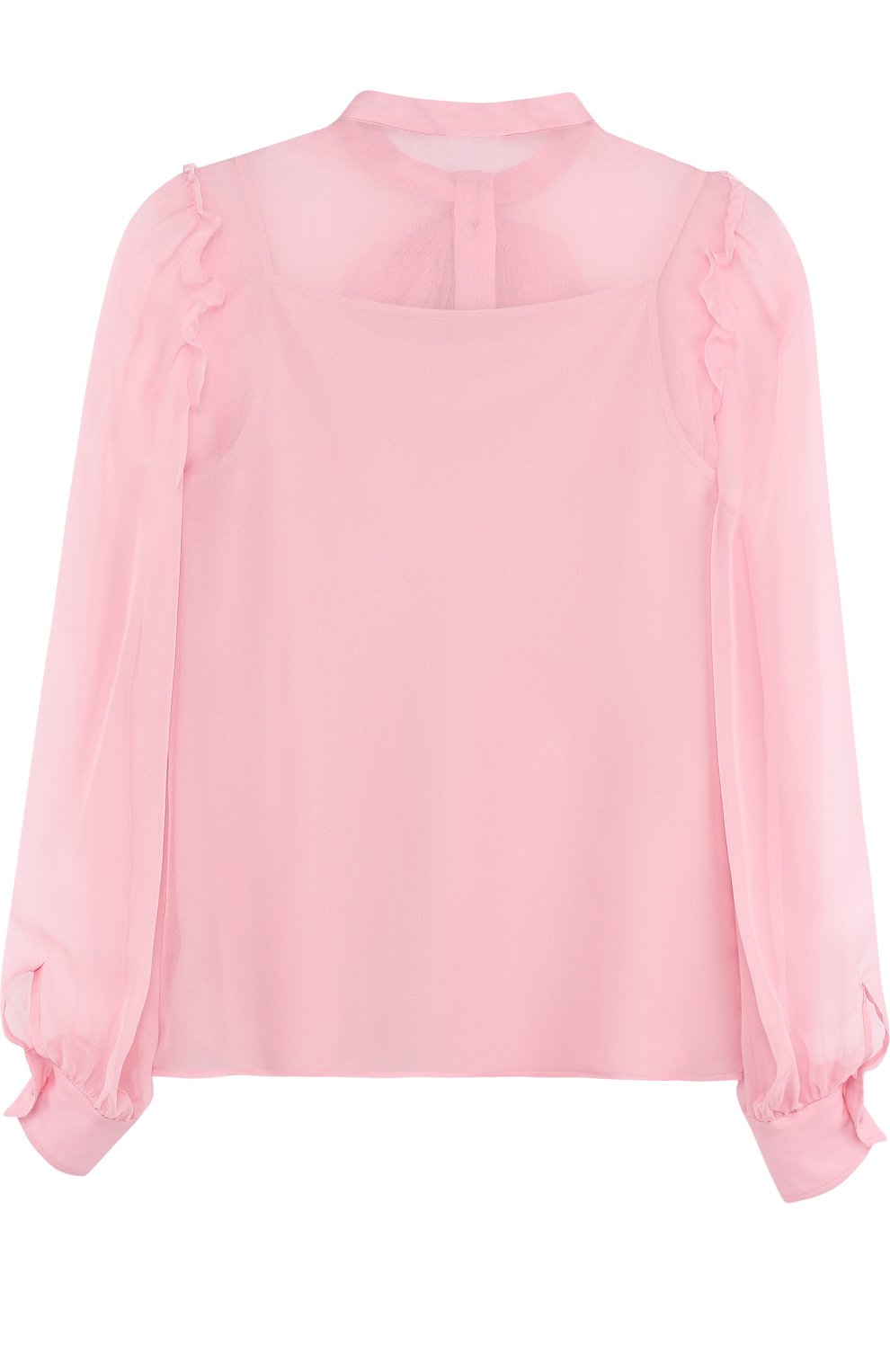 Детское шелковая блуза с воротником аскот DOLCE & GABBANA светло-розового цвета, арт. L53S65/FU1HW/8-14 | Фото 2 (Материал внешний: Шелк; Рукава: Длинные; Статус проверки: Проверено, Проверена категория)