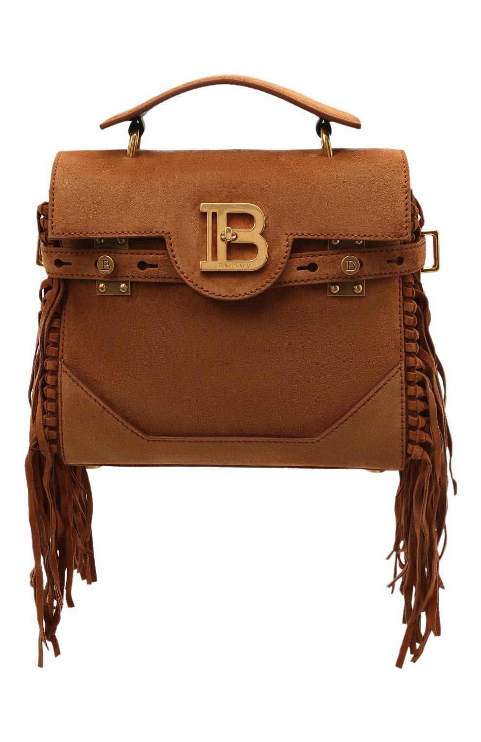 Женская сумка buzz 23 BALMAIN коричневого цвета, арт. WN1DB534/LCRF | Фото 1 (Сумки-технические: Сумки top-handle; Материал: Натуральная кожа, Натуральная замша; Ремень/цепочка: На ремешке; Размер: small)