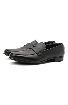 Мужские кожаные пенни-лоферы PRADA черного цвета, арт. 2DC213-053-F0002-G000 | Фото 1 (Мужское Кросс-КТ: Лоферы-обувь; Стили: Классический)