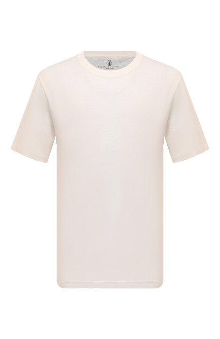 Мужская футболка изо льна и хлопка BRUNELLO CUCINELLI кремвого цвета по цене 72750 руб., арт. MW8351308 | Фото 1