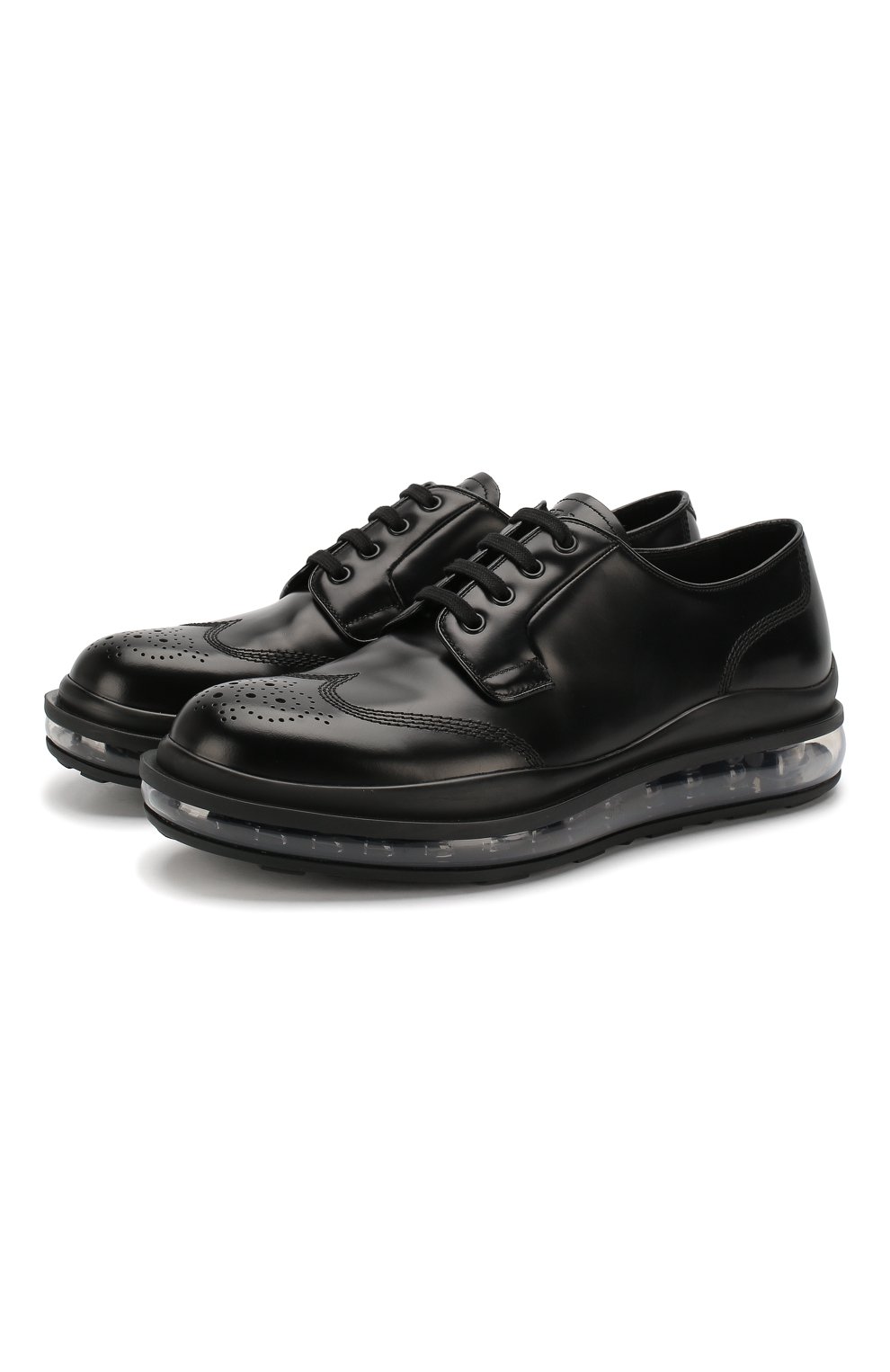Мужские кожаные дерби PRADA черного цвета, арт. 2EG299-B4L-F0002 | Фото 1 (Мужское Кросс-КТ: Броги-обувь; Стили: Классический)
