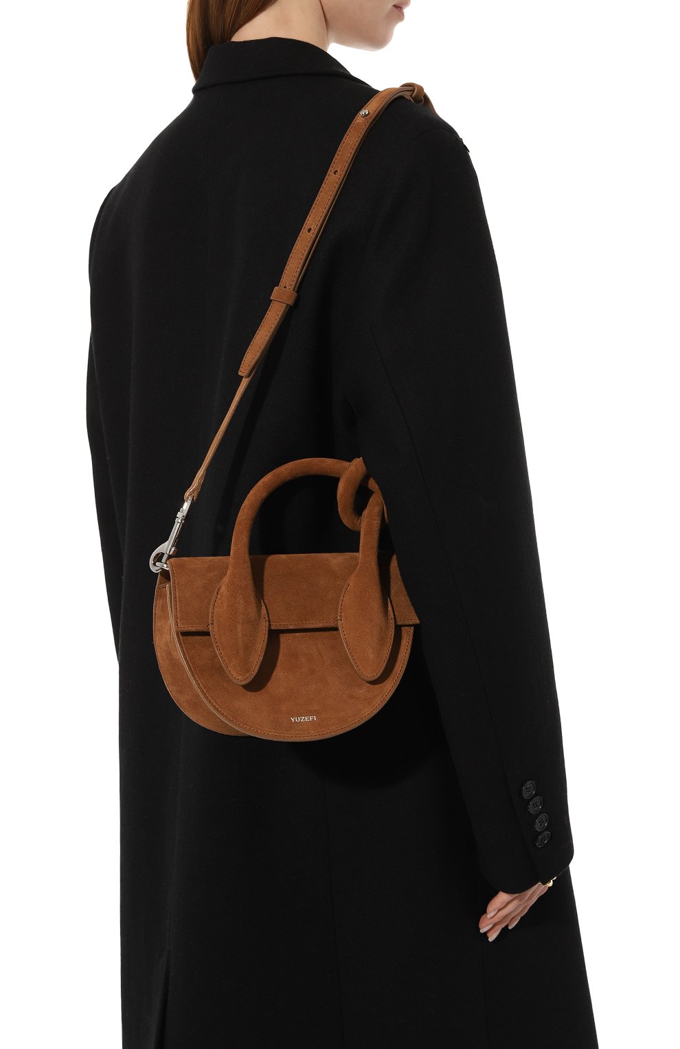 Женская сумка pretzel YUZEFI коричневого цвета, арт. YUZRS23-HB-PRZ-47 | Фото 2 (Сумки-технические: Сумки top-handle; Материал: Натуральная кожа; Ремень/цепочка: На ремешке; Размер: small)
