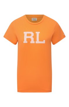 Женская хлопковая футболка POLO RALPH LAUREN оранжевого цвета, арт. 211847076 | Фото 1 (Рукава: Короткие; Длина (для топов): Стандартные; Принт: С принтом; Материал сплава: Проставлено; Материал внешний: Хлопок; Женское Кросс-КТ: Футболка-одежда; Драгоценные камни: Проставлено; Стили: Кэжуэл)