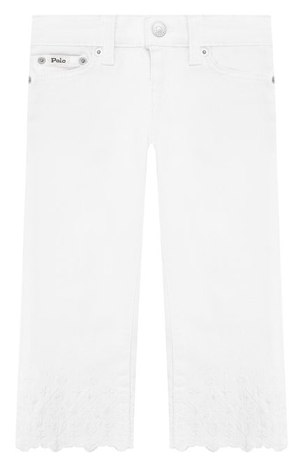 Детские укороченные джинсы с вышивкой POLO RALPH LAUREN белого цвета, арт. 311735341 | Фото 1 (Материал внешний: Хлопок; Статус проверки: Проверено; Кросс-КТ: джинсы; Детали: Декор, Однотонный)