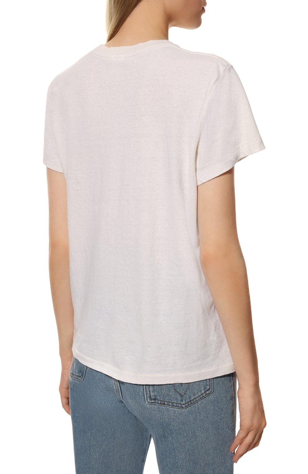 Женская хлопковая футболка RE/DONE молочного цвета, арт. 024-2WLSTE14 | Фото 4 (Тематический товар: Peanuts; Рукава: Короткие; Длина (для топов): Стандартные; Принт: С принтом; Материал внешний: Хлопок; Женское Кросс-КТ: Футболка-одежда)