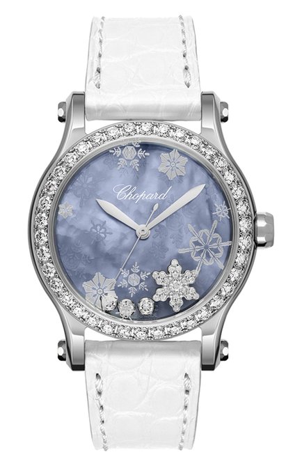 Женские часы happy snowflakes CHOPARD бесцве тного цвета, арт. 278578-3001 | Фото 1 (Материал корпуса: Сталь; Цвет циферблата: Перламутровый; Механизм: Автомат)