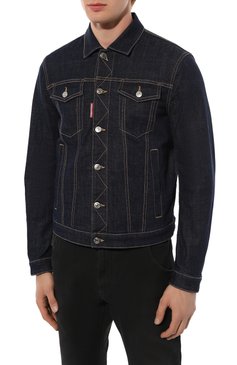 Мужская джинсовая куртка DSQUARED2 темно-синего цвета, арт. S74AM1442/S30664 | Фото 3 (Кросс-КТ: Куртка, Деним; Рукава: Длинные; Материал сплава: Проставлено; Материал внешний: Хлопок, Деним; Драгоценные камни: Проставлено; Длина (верхняя одежда): Короткие; Стили: Кэжуэл)