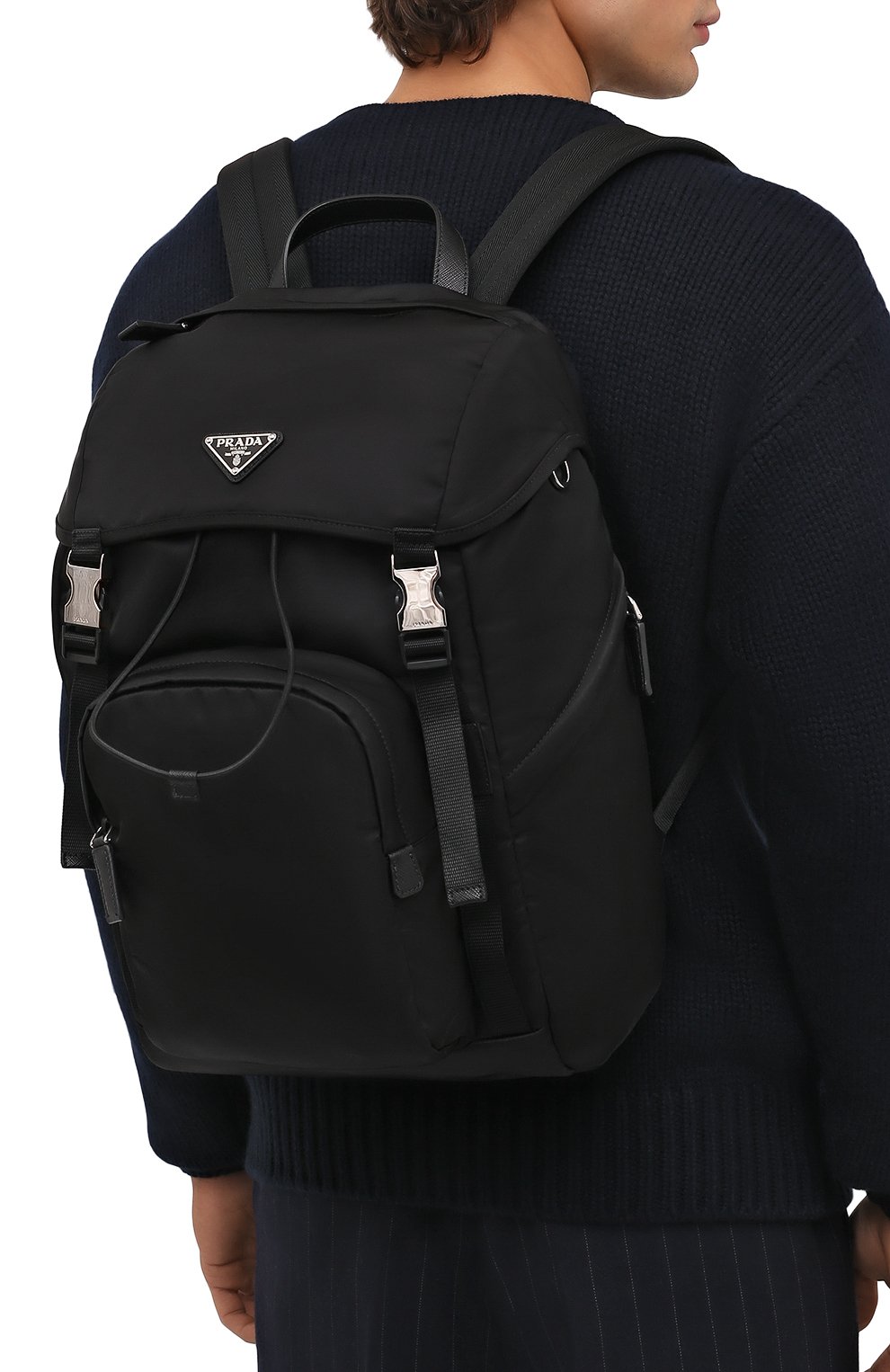 Мужской текстильный рюкзак PRADA черного цвета, арт. 2VZ135-2DMG-F0002-HOL | Фото 2 (Ремень/цепочка: На ремешке; Материал: Текстиль; Стили: Кэжуэл; Размер: large)
