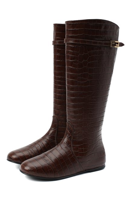 Детские кожаные сапоги FENDI коричневого цвета, арт. JFR311/TC3/32-39 | Фото 1 (Материал внутренний: Натуральная кожа; Материал внешний: Кожа; Региональные ограничения белый список (Axapta Mercury): RU; Длина стельки: 24, 22,5, 23)