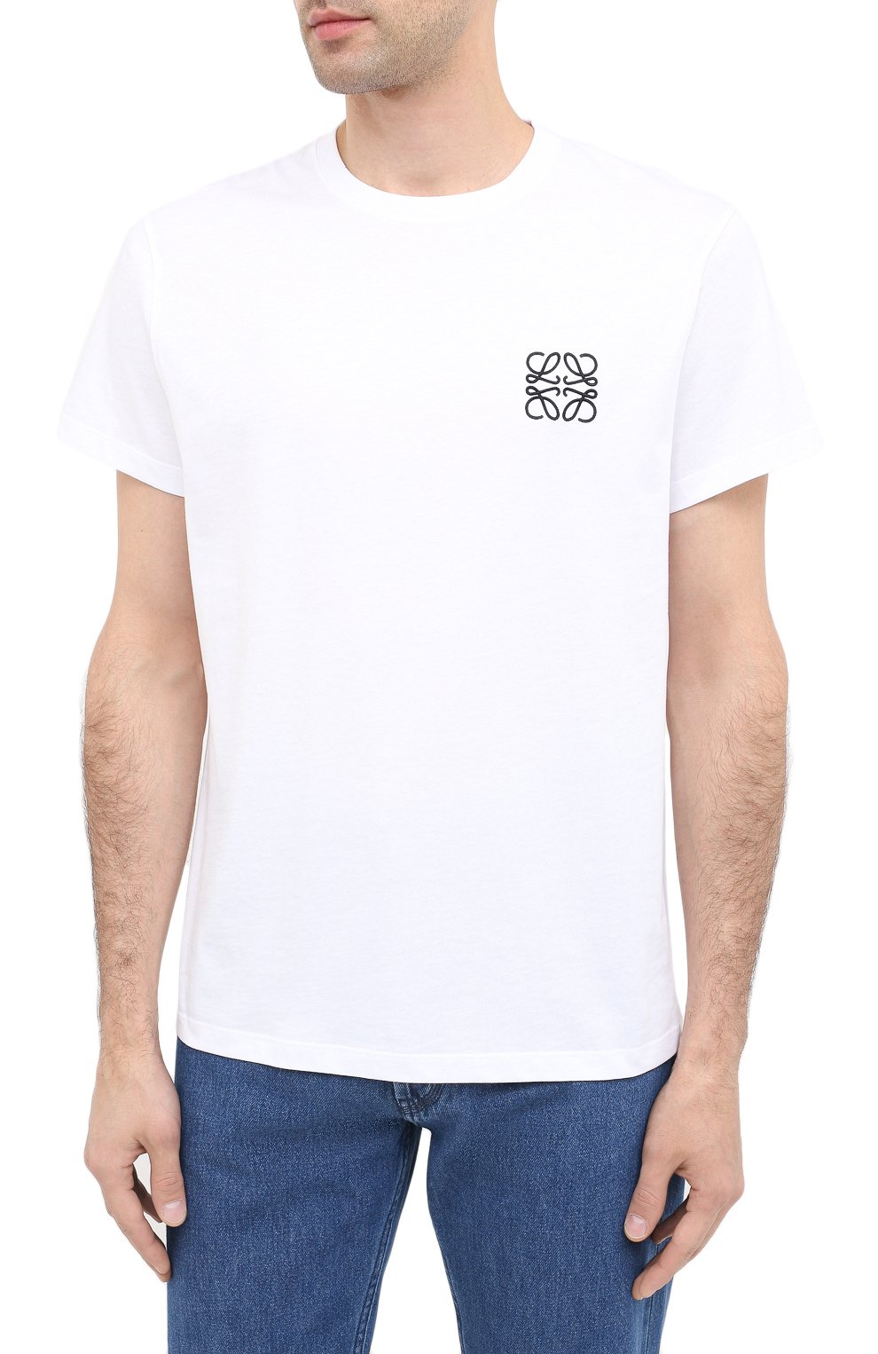 Мужская хлопковая футболка LOEWE белого цвета, арт. H526341XAI | �Фото 3 (Принт: Без принта; Рукава: Короткие; Длина (для топов): Стандартные; Мужское Кросс-КТ: Футболка-одежда; Материал внешний: Хлопок; Стили: Кэжуэл)