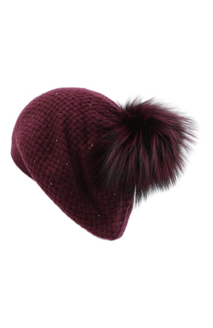 Женская кашемировая шапка WILLIAM SHARP бордового цвета, арт. A32-15/SILVER F0X DYED | Фото 2 (Материал: Шерсть, Кашемир, Текстиль)