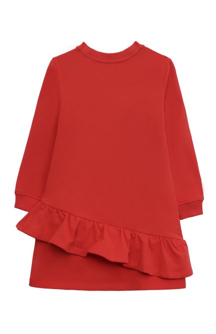 Детское хлопковое платье MOSCHINO красного цвета, арт. HAV0C0/LDA55/10A-14A | Фото 2 (Драгоценные камни: Проставлено; Рукава: Длинные; Материал сплава: Проставлено; Материал внешний: Хлопок)