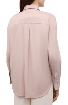 Женская хлопковая рубашка BRUNELLO CUCINELLI светло-розового цвета, арт. MP091NC306 | Фото 4 (Рукава: Длинные; Принт: Без принта; Женское Кросс-КТ: Рубашка-одежда; Длина (для топов): Удлиненные; Материал внешний: Хлопок; Стили: Кэжуэл)