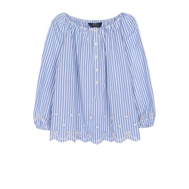 Хлопковая блуза свободного кроя с вышивкой и фестонами Polo Ralph Lauren