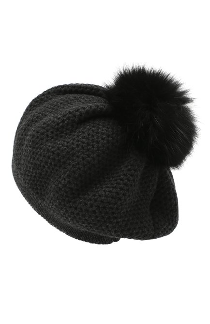 Женская кашемировая шапка INVERNI темно-серого цвета, арт. 4732CMG1 | Фото 2 (Материал: Кашемир, Шерсть, Текстиль)