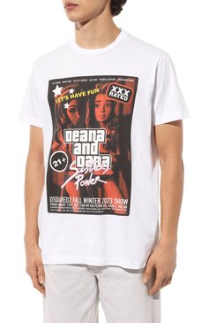 Мужская хлопковая футболка DSQUARED2 белого цвета, арт. S71GD1337/S23009 | Фото 3 (Рукава: Короткие; Длина (для топов): Стандартные; Стили: Гранж; Принт: С принтом; Материал сплава: Проставлено; Материал внешний: Хлопок; Драгоценные камни: Проставлено)