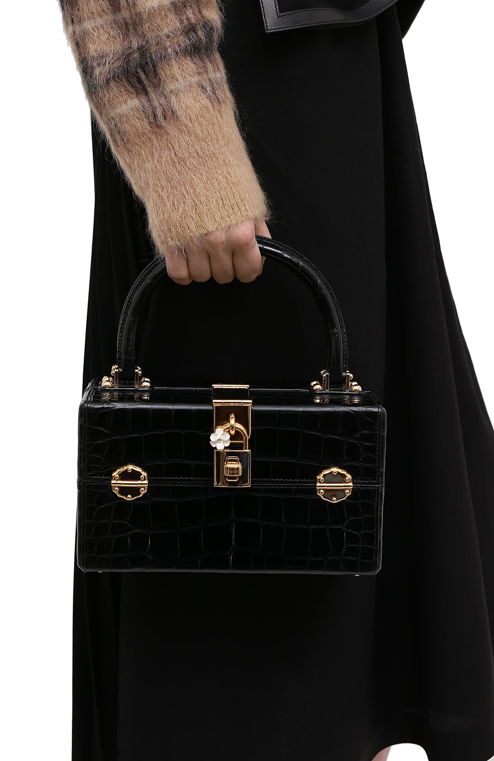 Женская сумка dolce box из кожи крокодила DOLCE & GABBANA черного цвета, арт. BB6238/B2CL6 | Фото 2 (Материал: Экзотическая кожа; Сумки-технические: Сумки top-handle; Размер: small)