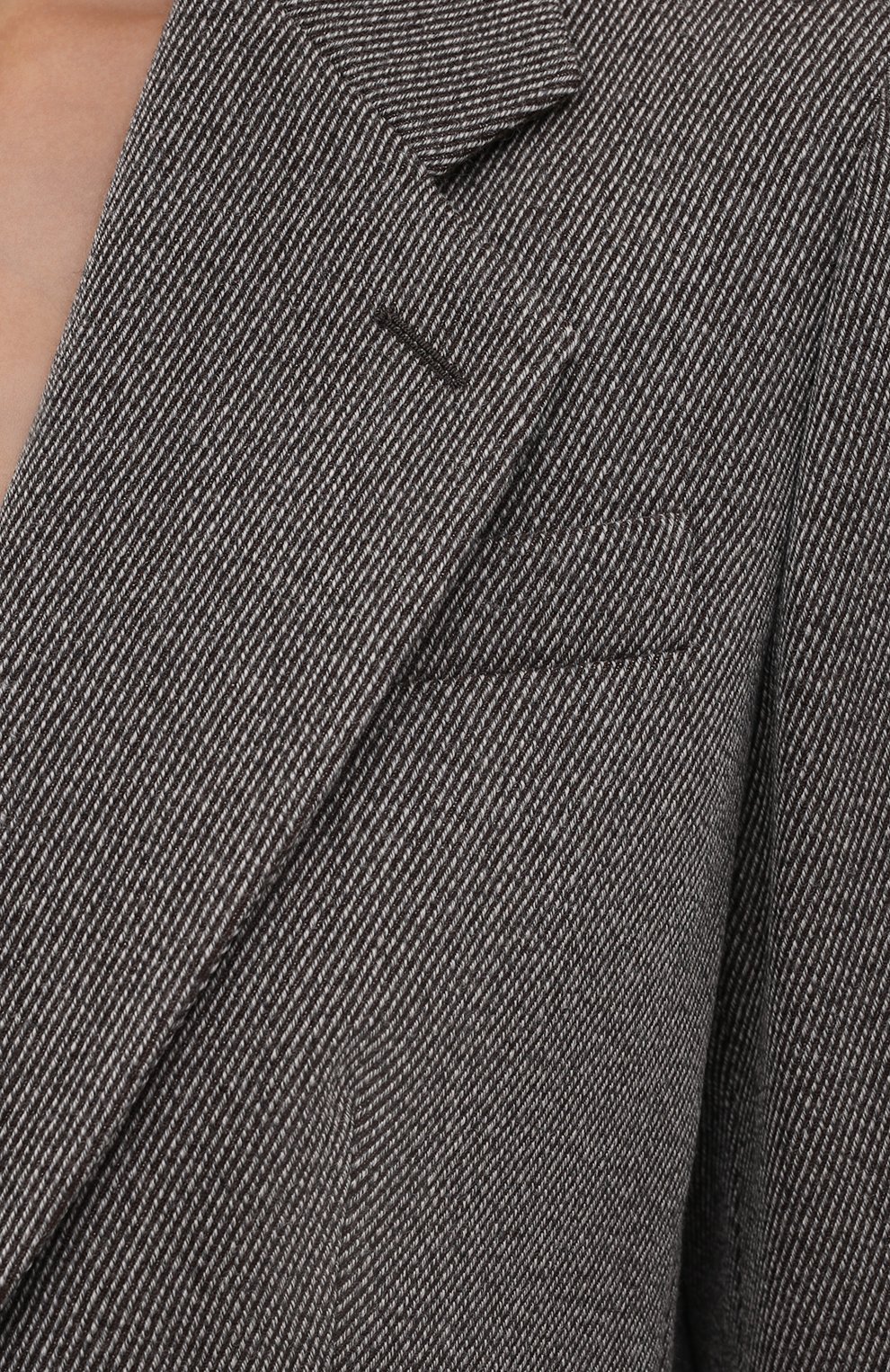 Женский шерстяной жакет GIORGIO ARMANI серого цвета, арт. 1WHGG0NP/T02MV | Фото 5 (Материал внешний: Шерсть; Рукава: Длинные; Случай: Повседневный; Длина (для топов): Стандартные; 1-2-бортные: Однобортные; Женское Кросс-КТ: Жакет-одежда; Материал подклада: Шелк; Стили: Кэжуэл)