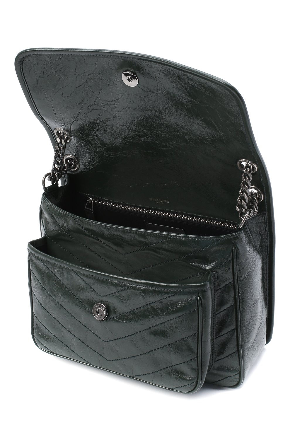 Женская сумка niki SAINT LAURENT темно-зеленого цвета, арт. 633158/0EN04 | Фото 4 (Сумки-технические: Сумки через плечо; Ремень/цепочка: С цепочкой, На ремешке; Размер: medium; Материал: Натуральная кожа)