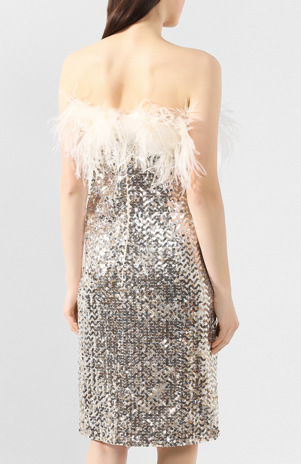 Женское платье с пайетками SAINT LAURENT серебряного цвета, арт. 603962/Y059R | Фото 4 (Материал внешний: Шелк; Стили: Гламурный; Случай: Вечерний; Длина Ж (юбки, платья, шорты): Мини, До колена; Рукава: С открытыми плечами; Материал подклада: Шелк; Женское Кросс-КТ: Платье-одежда; Статус проверки: Проверена категория)