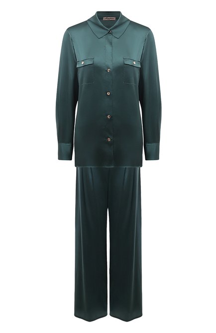 Женская шелковая пижама MARJOLAINE изумрудного цвета, арт. 4SOP5502 | Фото 1 (Материал внешний: Шелк; Материал сплава: Проставлено; Нос: Не проставлено)