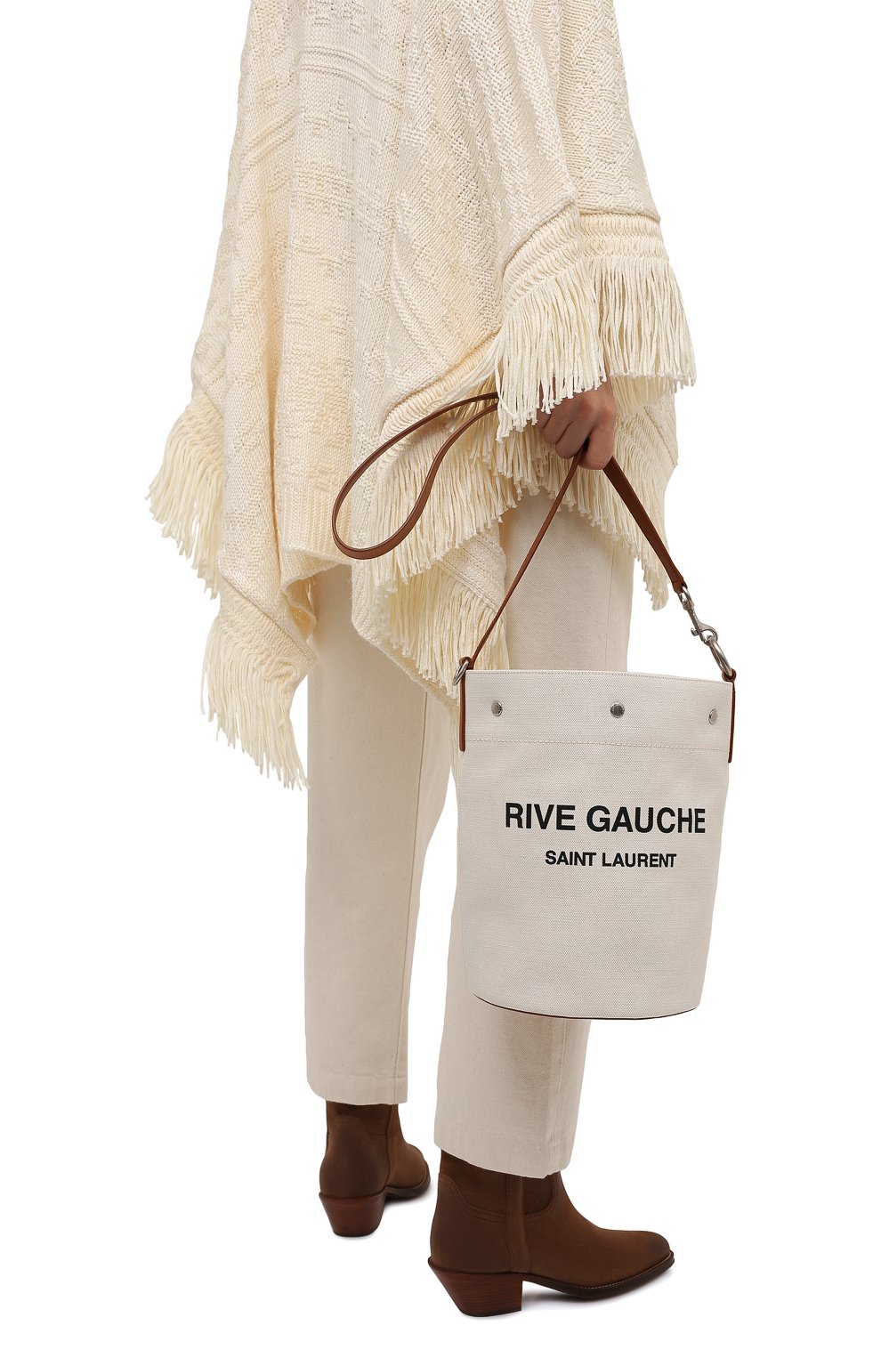 Женский сумка rive gauche SAINT LAURENT кремвого цвета, арт. 669299/FAABK | Фото 2 (Сумки-технические: Сумки-шопперы; Размер: medium; Ремень/цепочка: На ремешке; Материал: Текстиль)