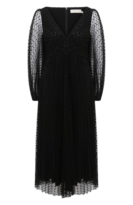 Женское платье ZIMMERMANN черного цвета, арт. 8907DLKY | Фото 1 (Материал внешний: Синтетический материал; Материал подклада: Вискоза; Длина Ж (юбки, платья, шорты): Миди; Рукава: Длинные; Женское Кросс-КТ: Платье-одежда; Случай: Коктейльный; Стили: Романтичный)