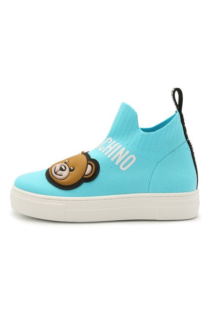Детские текстильные кеды MOSCHINO бирюзового цвета, арт. 67505/T0MAIA/28-35 | Фото 2 (Материал внутренний: Натуральная кожа; Материал внешний: Текстиль; Региональные ограничения белый список (Axapta Mercury): RU; Мальчики Кросс-КТ: Обувь-высокие)