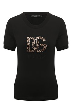 Женская хлопковая футболка DOLCE & GABBANA черного цвета, арт. F8N08Z/GDB0H | Фото 1 (Стили: Гламурный; Рукава: Короткие; Длина (для топов): Стандартные; Принт: С принтом; Материал сплава: Проставлено; Материал внешний: Хлопок; Женское Кросс-КТ: Футболка-одежда; Драгоценные камни: Проставлено)