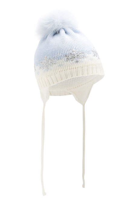 Детского шерстяная шапка с меховым помпоном CATYA голубого цвета, арт. 923574/ADF | Фото 1 (Материал: Шерсть, Текстиль; Статус проверки: Проверено, Проверена категория)