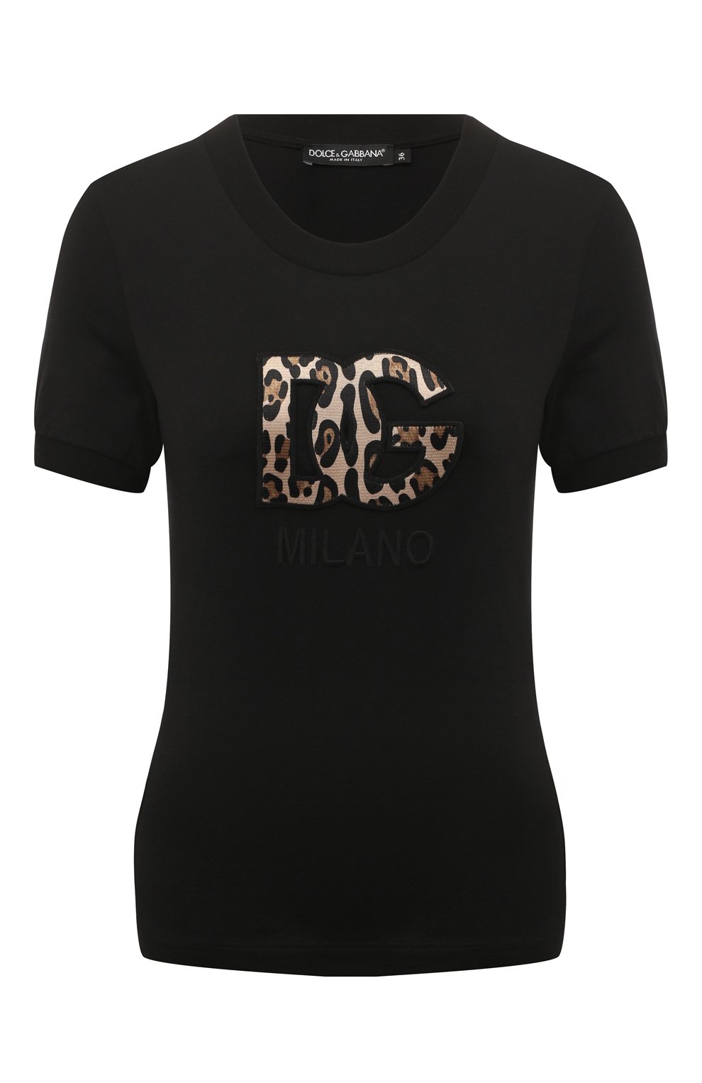 Женская хлопковая футболка DOLCE & GABBANA черного цвета, арт. F8N08Z/GDB0H | Фото 1 (Стили: Гламурный; Рукава: Короткие; Длина (для топов): Стандартные; Принт: С принтом; Материал сплава: Проставлено; Материал внешний: Хлопок; Женское Кросс-КТ: Футболка-одежда; Драгоценные камни: Проставлено)