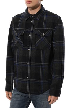 Мужская шерстяная рубашка WOOLRICH серого цвета, арт. CFWOOS0065MRUT3093 | Фото 3 (Манжеты: На пуговицах; Принт: Клетка; Воротник: Кент; Материал внешний: Шерсть; Рукава: Длинные; Случай: Повседневный; Длина (для топов): Стандартные; Материал сплава: Проставлено; Стили: Классический; Драгоценные камни: Проставлено)