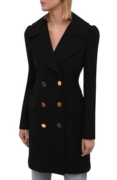 Женское шерстяное пальто TOM FORD черного цвета, арт. CP1541-FAX211 | Фото 3 (Материал внешний: Шерсть; Рукава: Длинные; Длина (верхняя одежда): До середины бедра; Стили: Классический; Материал подклада: Вискоза; 1-2-бортные: Двубортные)