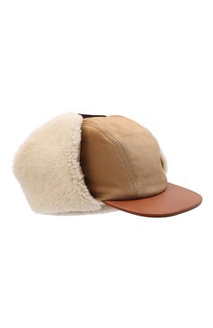 Женская шапка-ушанка с отделкой из овчины CHLOÉ бежевого цвета, арт. CHC21WD016SSS | Фото 5 (Материал: Натуральная кожа)