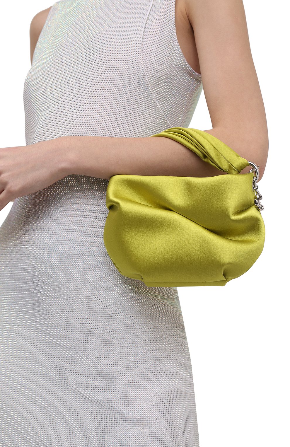 Женская сумка bonny JIMMY CHOO салатового цвета, арт. B0NNY/SAT | Фото 2 (Сумки-технические: Сумки top-handle; Ремень/цепочка: На ремешке; Материал: Текстиль; Размер: small)