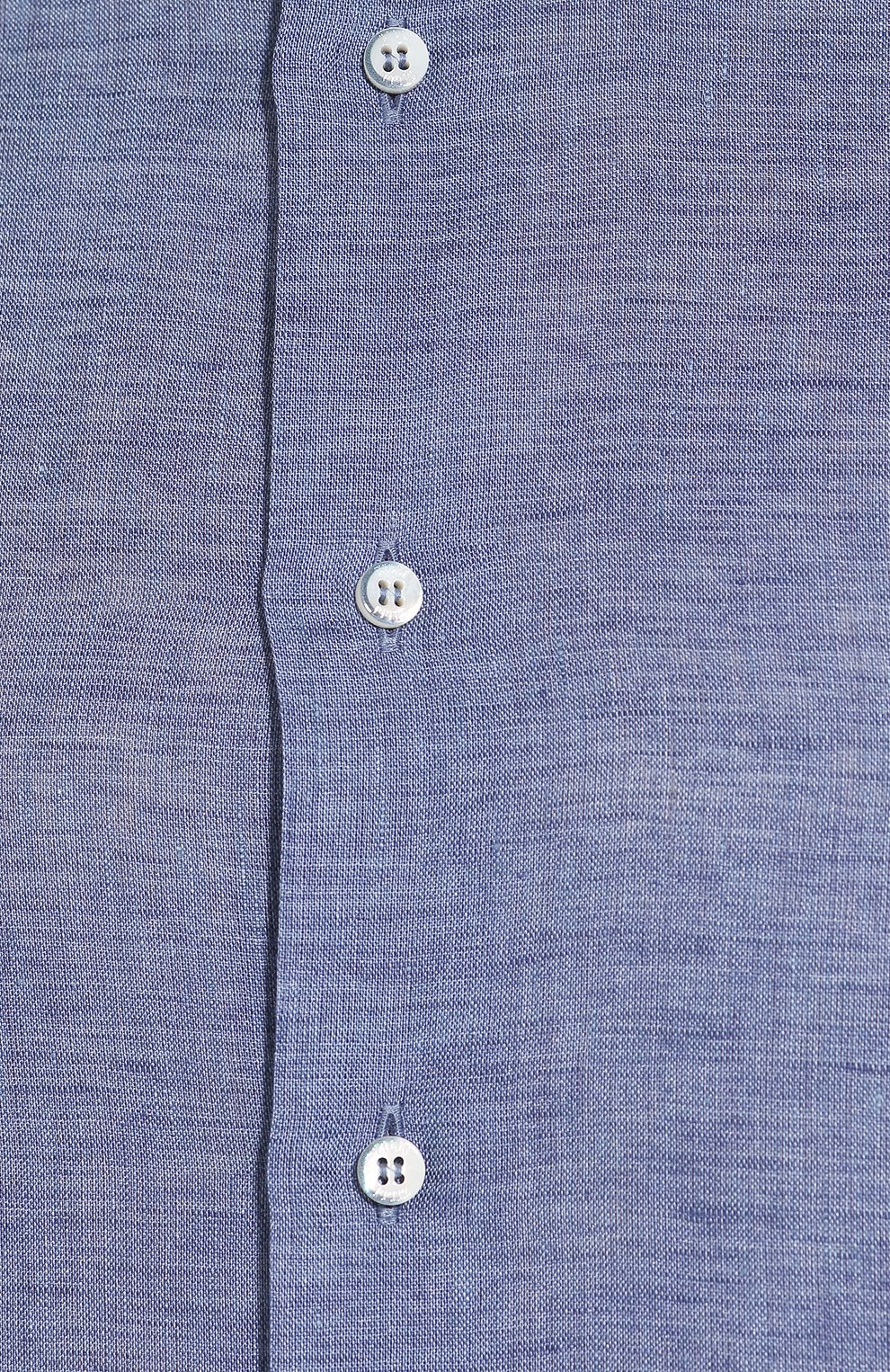 Мужская льняная рубашка ZILLI синего цвета, арт. MFT-MERCU-13091/RZ01 | Фото 5 (Манжеты: На пуговицах; Воротник: Button down; Рукава: Длинные; Случай: Повседневный; Длина (для топов): Стандартные; Региональные ограничения белый список (Axapta Mercury): RU; Материал внешний: Лен; Принт: Однотонные)
