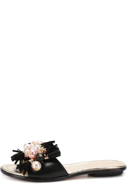 Детский кожаные шлепанцы с декором и кисточками MISSOURI черного цвета, арт. 53167/31-34 | Фото 2 (Статус проверки: Проверена категория, Проверено; Материал внешний: Кожа)