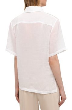 Женская льняная рубашка A MERE CO белого цвета, арт. AMC-RSS21-15W | Фото 4 (Принт: Без принта; Рукава: Короткие; Женское Кросс-КТ: Рубашка-одежда; Длина (для топов): Стандартные; Материал внешний: Лен; Стили: Кэжуэл)