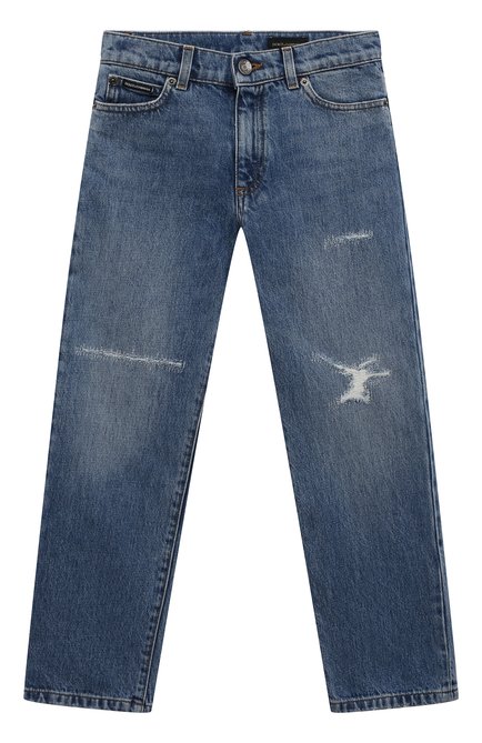 Детские джинсы DOLCE & GABBANA синего цвета, арт. L42F48/LDB46/2-6 | Фото 1 (Нос: Не проставлено; Материал внешний: Хлопок; Материал сплава: Проставлено)