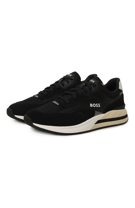 Мужские комбинированные кроссовки  BOSS черного цвета, арт. 50493214 | Фото 1 (Стили: Классический; Материал внутренний: Текстиль)