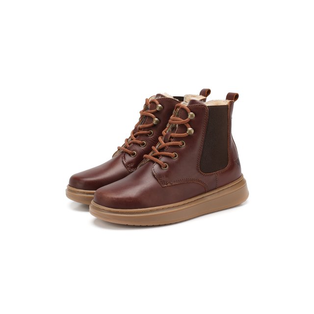 Кожаные ботинки с меховой отделкой Emporio Armani XYN002/X0R01/28-34