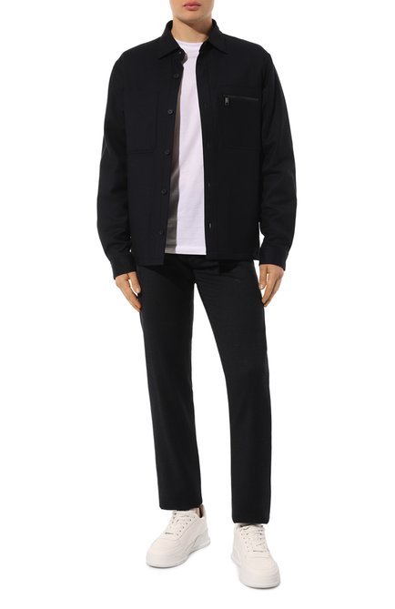 Мужская шерстяная куртка-рубашка ERMENEGILDO ZEGNA темно-синего цвета, арт. UCV01A6/S0TM2 | Фото 2 (Рукава: Длинные; Материал внешний: Шерсть; Материал подклада: Синтетический материал; Драгоценные камни: Проставлено; Материал сплава: Проставлено; Длина (верхняя одежда): Короткие; Кросс-КТ: Куртка; Стили: Кэжуэл; Мужское Кросс-КТ: шерсть и кашемир)