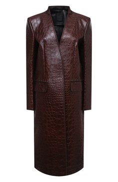 Женское кожаное пальто GIVENCHY темно-коричневого цвета, арт. BWC08S6100 | Фото 1 (Рукава: Длинные; Стили: Гламурный; Длина (верхняя одежда): До колена; Региональные ограничения белый список (Axapta Mercury): RU; Материал сплава: Проставлено; 1-2-бортные: Однобортные; Материал внешний: Натуральная кожа; Драгоценные камни: Проставлено; Женское Кросс-КТ: Замша и кожа)
