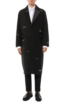 Мужской пальто MOSTLY HEARD RARELY SEEN черного цвета, арт. MH08BC-X01 | Фото 2 (Материал внешний: Шерсть; Рукава: Длинные; Длина (верхняя одежда): До колена; Стили: Гранж, Кэжуэл; Материал сплава: Проставлено; Драгоценные камни: Проставлено; Мужское Кросс-КТ: пальто-верхняя одежда)