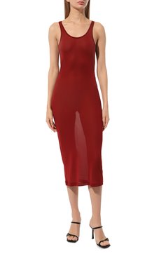 Женское платье из вискозы SAINT LAURENT бордового цвета, арт. 710433 | Фото 3 (Случай: Повседневный; Кросс-КТ: Трикотаж; Материал сплава: Проставлено; Длина Ж (юбки, платья, шорты): Миди; Материал внешний: Вискоза; Драгоценные камни: Проставлено; Стили: Романтичный; Женское Кросс-КТ: Платье-одежда)