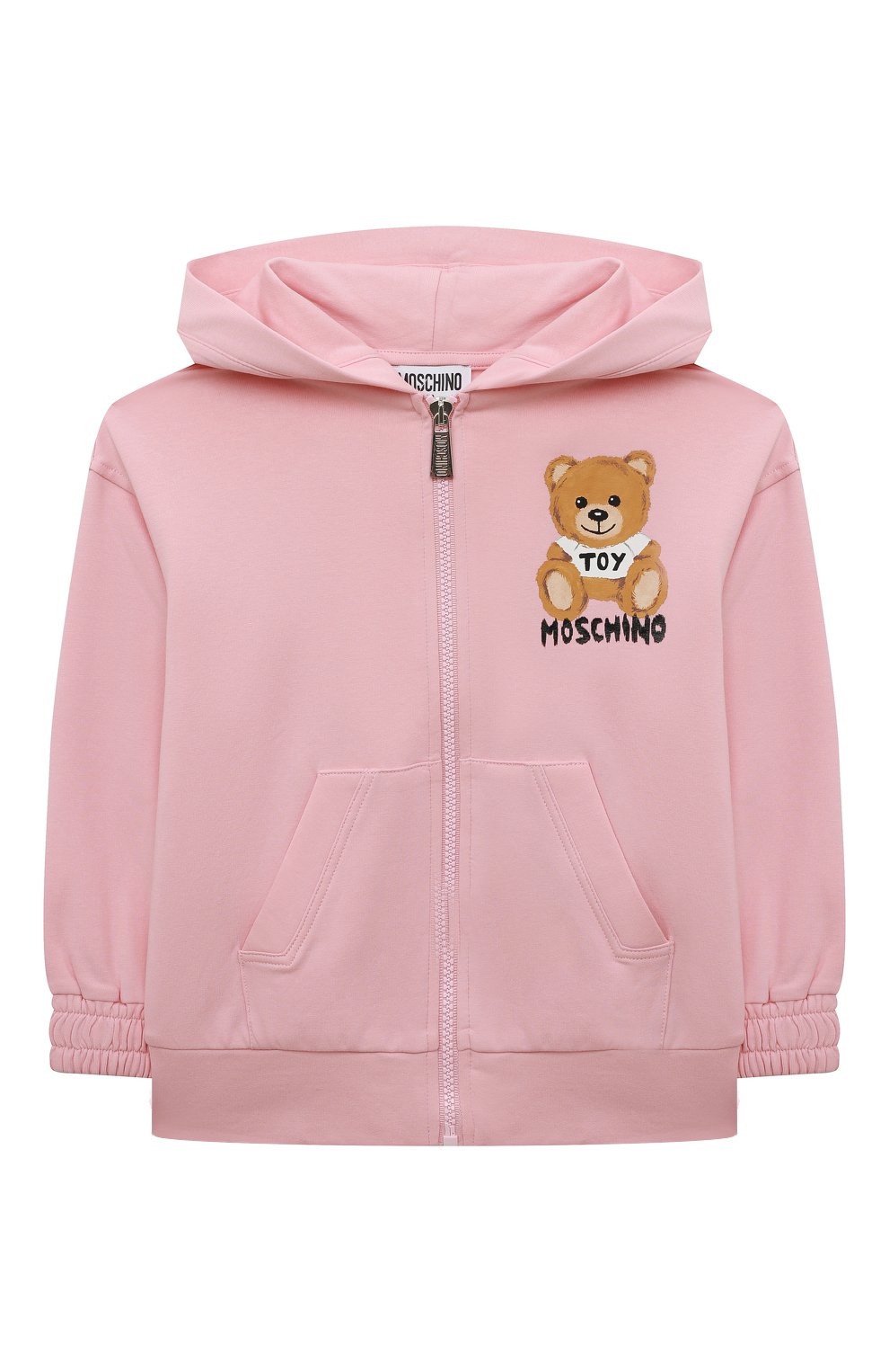 Детский хлопковая толстовка MOSCHINO светло-розового цвета, арт. HUF068/LDA38/4A-8A | Фото 1 (Рукава: Длинные; Девочки Кросс-КТ: Толстовка-одежда; Материал внешний: Хлопок; Ростовка одежда: 4 года | 104 см, 5 лет | 110 см, 6 лет | 116 см, 8 лет | 128 см)