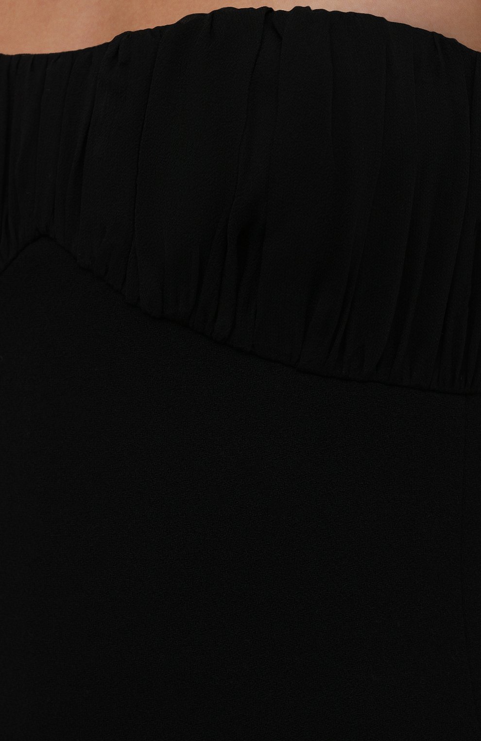 Женское шерстяное платье SAINT LAURENT черного цвета, арт. 665176/Y024K | Фото 5 (Материал внешний: Шерсть; Случай: Вечерний; Региональные ограничения белый список (Axapta Mercury): RU; Материал спла ва: Проставлено; Длина Ж (юбки, платья, шорты): Миди; Рукава: С открытыми плечами; Драгоценные камни: Проставлено; Стили: Романтичный; Материал подклада: Шелк; Женское Кросс-КТ: Платье-одежда)