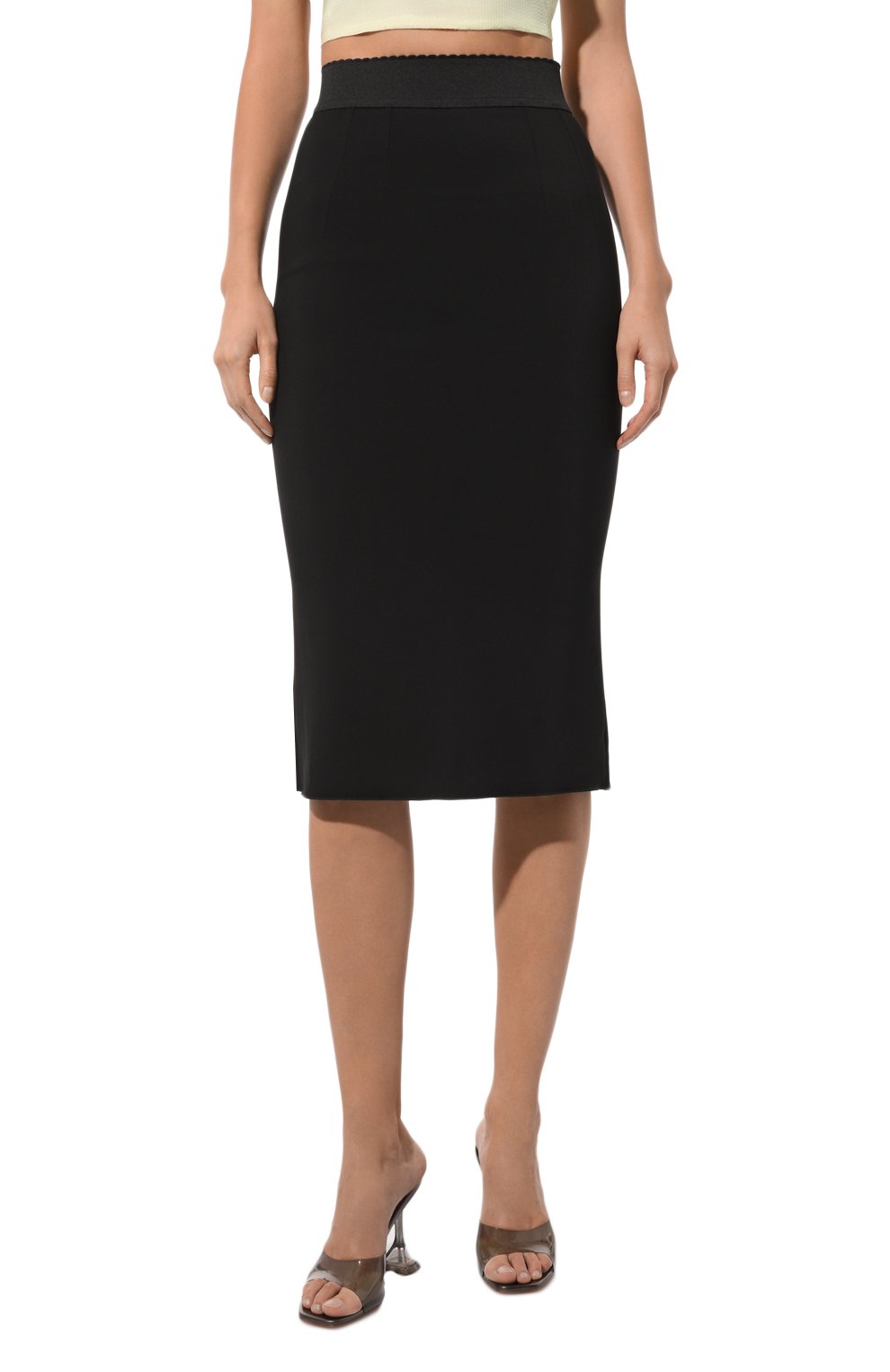Женская юбка из вискозы DOLCE & GABBANA черного цвета, арт. F4A1FT/GDB0M | Фото 3 (Женское Кросс-КТ: Юбка-карандаш, Юбка-одежда; Материал сплава: Проставлено; Длина Ж (юбки, платья, шорты): Миди; Материал подклада: Синтетический материал; Материал внешний: Вискоза; Драгоценные камни: Проставлено; Стили: Кэжуэл)