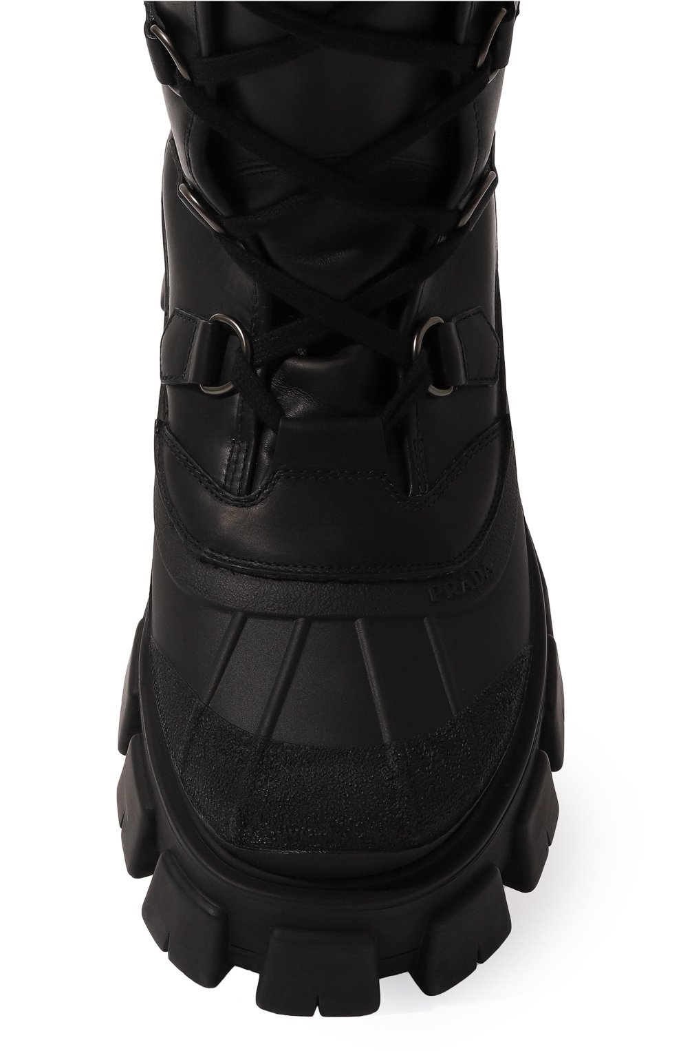 Мужские кожаные сапоги PRADA черного цвета, арт. 2UE014-3A6N-F0002-A000 | Фото 6 (Каблук высота: Высокий; Материал внешний: Кожа; Материал утеплителя: Натуральный мех; Мужское Кросс-КТ: зимние сапоги, Сапоги-обувь; Подошва: Массивная)